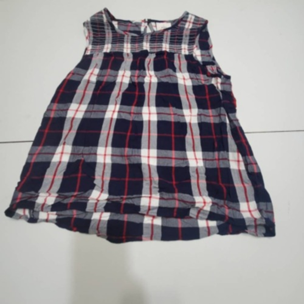 Knox Rose Womens Blouse Blue White Plaid Sleeveless Scoop Neck Keyhole Smocked M